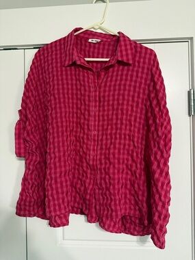 Relaxed Pink Check Button-Down Shirt by Day + Mood